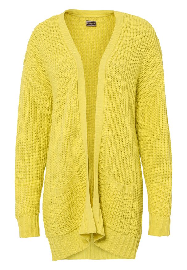 Sweter bez zapięcia z kieszeniami bonprix limonka. Kolor: zielony