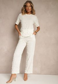 Renee - Biały Casualowy Komplet z Szerokimi Spodniami i T-shirtem Devineva. Kolor: biały. Materiał: tkanina