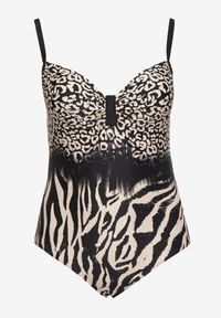 Born2be - Beżowo-Czarny Strój Kąpielowy Jednoczęściowy w Zwierzęce Printy Linoselle. Kolekcja: plus size. Kolor: czarny. Wzór: motyw zwierzęcy #5