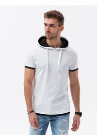 Ombre Clothing - T-shirt męski z kapturem - biały V1 - Rozmiar: M. Okazja: na co dzień. Typ kołnierza: kaptur. Kolor: biały. Materiał: jersey, bawełna, dzianina. Styl: klasyczny, casual #1