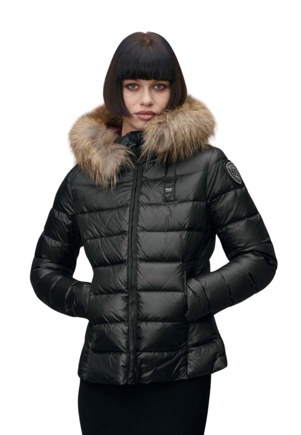 Blauer USA - BLAUER Czarna kurtka damska Arcadia Short Jackets, Rozmiar M. Kolor: czarny. Materiał: poliamid, futro