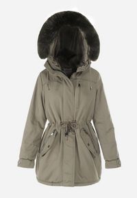 Born2be - Ciemnozielona Kurtka Parka z Kapturem z Futerkiem Ouida. Okazja: na co dzień, na spacer. Typ kołnierza: kaptur. Kolor: zielony. Materiał: futro. Wzór: aplikacja. Styl: casual, elegancki #2