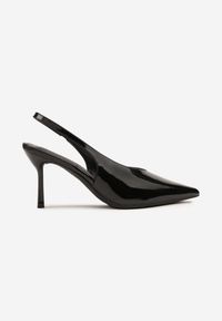 Renee - Czarne Sandały Slingback Vices na Obcasie Typu Szpilka Tilionea. Kolor: czarny. Materiał: jeans. Obcas: na obcasie. Styl: elegancki. Wysokość obcasa: średni