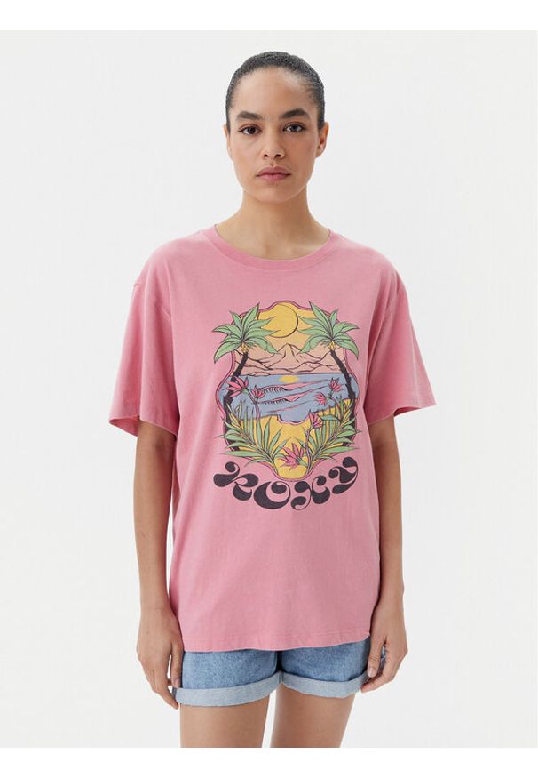 Roxy T-Shirt ERJZT05905 Różowy Oversize. Kolor: różowy. Materiał: bawełna