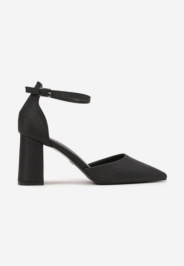 Born2be - Czarne Czółenka na Obcasie Ozdobione Brokatem Moresi. Okazja: na co dzień. Zapięcie: sprzączka. Kolor: czarny. Materiał: jeans. Wzór: aplikacja. Obcas: na obcasie. Styl: elegancki, casual, klasyczny. Wysokość obcasa: średni