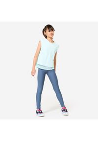 Decathlon - Legginsy dziecięce Domyos. Okazja: na uczelnię. Stan: podwyższony. Kolor: niebieski. Materiał: elastan, poliester, materiał. Styl: sportowy