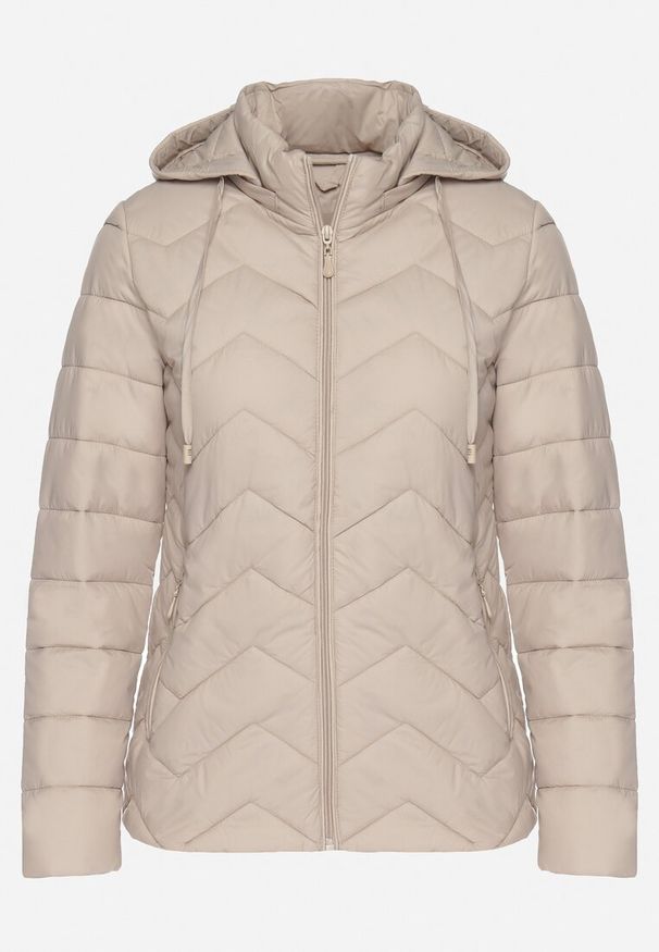 Born2be - Ciemnobeżowa Kurtka z Odpinanym Kapturem Pikowana Ariobia. Kolor: beżowy