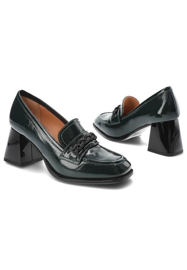 Zielone Półbuty Simen Eleganckie Skórzane Buty Na Obcasie. Zapięcie: klamry. Kolor: zielony. Materiał: skóra. Obcas: na obcasie. Styl: elegancki. Wysokość obcasa: średni