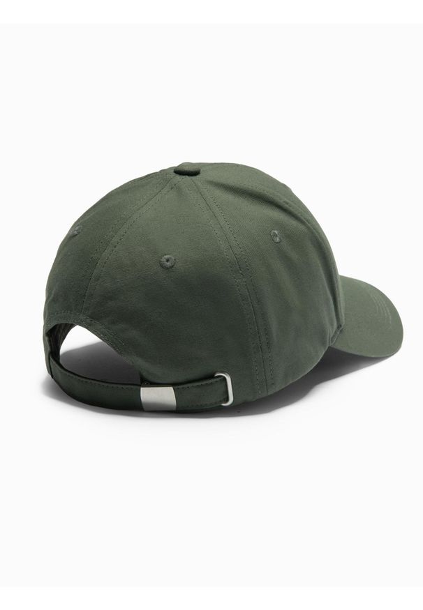 Ombre Clothing - Męska czapka bejsbolówka z daszkiem i patchem – khaki V3. Kolor: brązowy. Materiał: bawełna. Wzór: aplikacja, ze splotem. Styl: casual