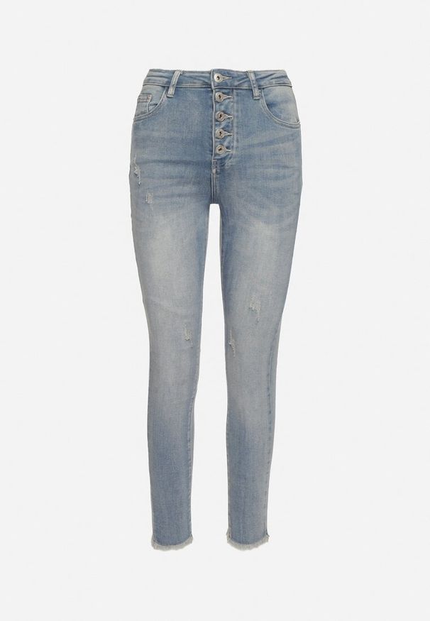 Born2be - Niebieskie Jeansy Skinny z Postrzępionymi Nogawkami Odettema. Okazja: na co dzień. Kolor: niebieski. Styl: elegancki, casual