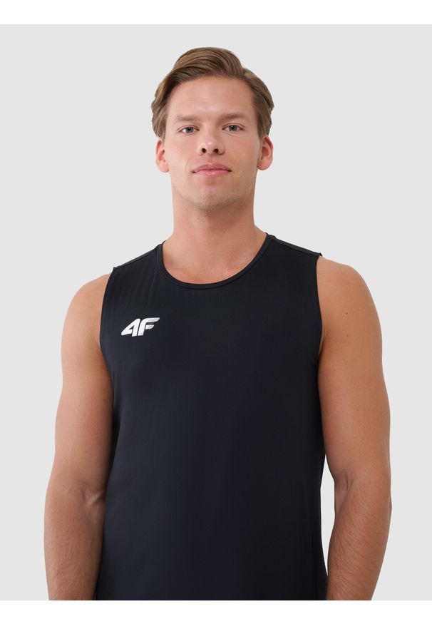 4f - 4F Tank top treningowy szybkoschnący męski - czarny XXL. Kolor: czarny. Materiał: dzianina, włókno, syntetyk, materiał, elastan. Wzór: gładki, ze splotem, jednolity. Sport: fitness