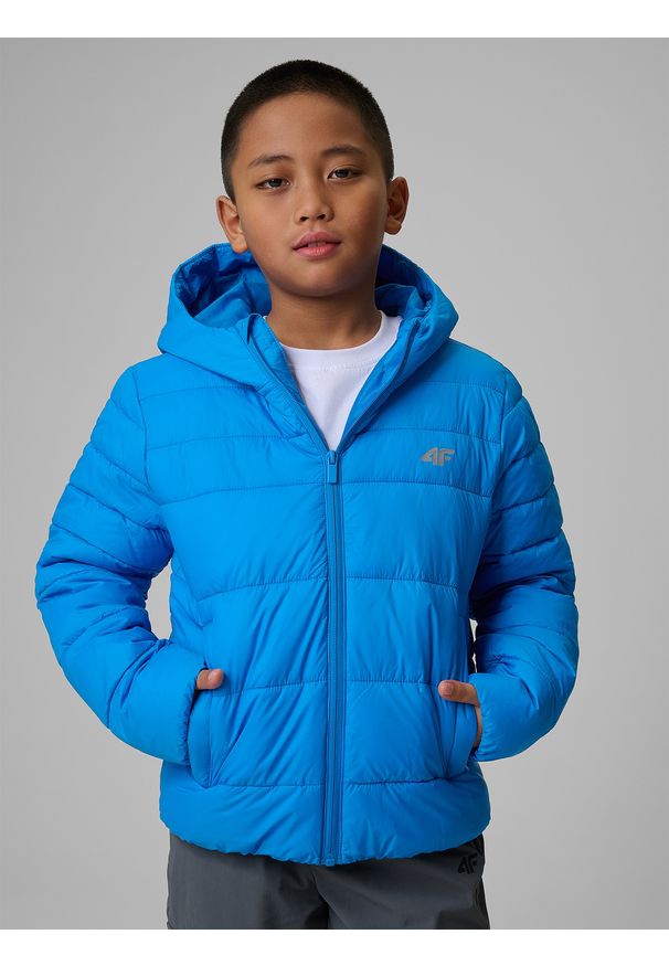 4f - 4F Kurtka z wypełnieniem syntetycznym chłopięca - niebieska 140 (9-10 lat). Okazja: na spacer, na co dzień, na uczelnię. Kolor: niebieski. Materiał: syntetyk. Wzór: gładki. Sezon: lato. Styl: casual