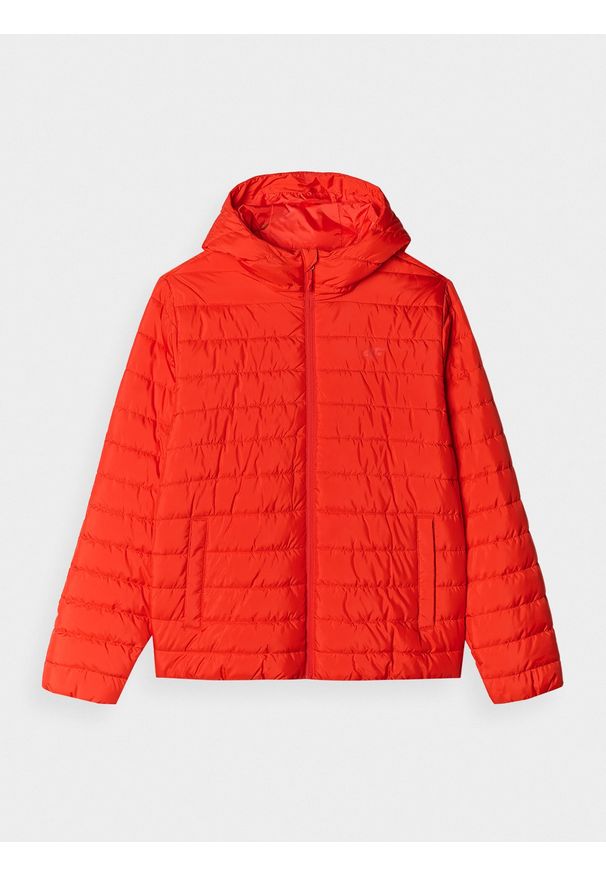 4f - 4F Kurtka puchowa z wypełnieniem syntetycznym męska - czerwona M. Okazja: na co dzień. Typ kołnierza: kaptur. Kolor: czerwony. Materiał: syntetyk, puch. Długość: długie. Styl: klasyczny, casual, sportowy