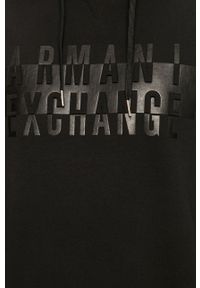 Armani Exchange - Bluza. Typ kołnierza: kaptur. Kolor: czarny. Materiał: bawełna, poliester, dzianina, elastan. Wzór: aplikacja #4