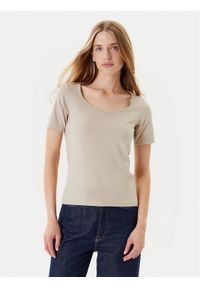 United Colors of Benetton - United Colors Of Benetton T-Shirt 3FJHD401P Beżowy Slim Fit. Kolor: beżowy. Materiał: bawełna