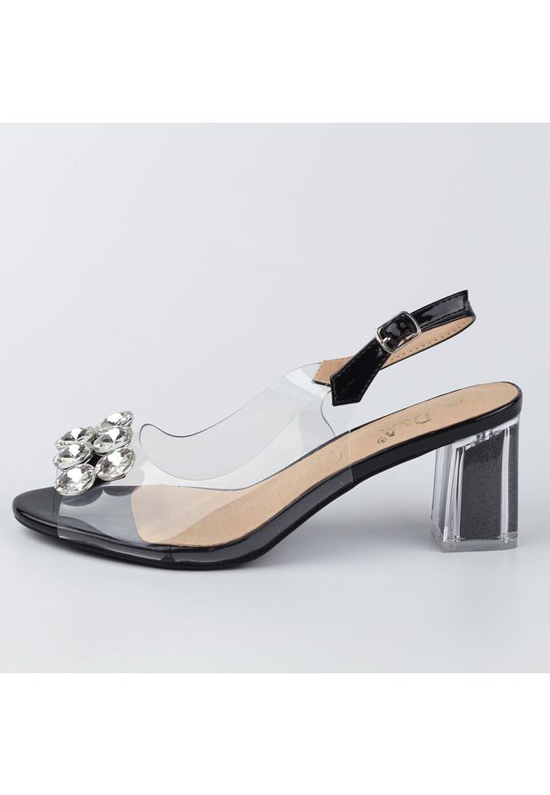 DiA - Czarne silikonowe sandały damskie na słupku z kryształami, transparent. Kolor: czarny. Materiał: skóra. Obcas: na słupku. Wysokość obcasa: średni