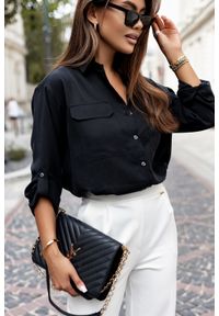 IVON - Czarna Oversizowa Koszula z Kieszeniami. Kolor: czarny. Materiał: lyocell