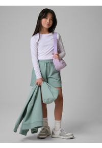 4f - 4F Spodenki dresowe dziewczęce - turkusowe 122 (6-7 lat). Kolor: turkusowy. Materiał: dresówka. Sezon: lato. Sport: turystyka piesza #1