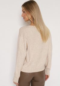 Born2be - Beżowy Rozpinany Kardigan z Dodatkiem Kaszmiru Vetirira. Okazja: na co dzień. Kolor: beżowy. Materiał: kaszmir. Styl: klasyczny, casual #2