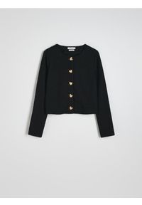 Reserved - Marynarka z ozdobnymi guzikami - czarny. Kolor: czarny. Materiał: wiskoza, dzianina #1