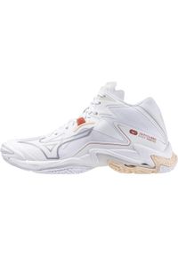 Damskie buty halowe Mizuno Wave Lightning Z Mid. Zapięcie: sznurówki. Kolor: wielokolorowy, biały, różowy. Materiał: materiał. Szerokość cholewki: normalna. Model: Mizuno Wave. Sport: siatkówka