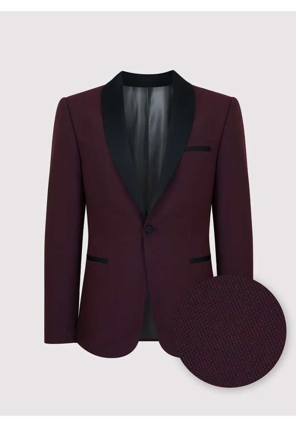 Pako Lorente - PAKO LORENTE – Marynarka smokingowa w kolorze bordowym. Okazja: na wesele, na ślub cywilny. Kolor: czerwony. Materiał: wełna, poliamid, elastan