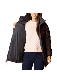 columbia - Kurtka sportowa damska Puffect Mid Hooded Jacket. Kolor: brązowy. Materiał: poliester. Sport: turystyka piesza