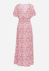 Born2be - Różowa Wiskozowa Sukienka z Kopertowym Dekoltem i Gumką w Pasie z Paskiem i Rozcięciem Vikama. Okazja: na spacer, na imprezę. Typ kołnierza: dekolt kopertowy. Kolor: różowy. Materiał: wiskoza. Typ sukienki: kopertowe. Styl: elegancki #2