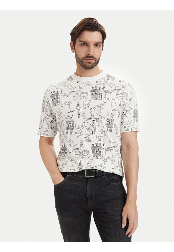 Karl Lagerfeld - KARL LAGERFELD T-Shirt 755139 563224 Biały Regular Fit. Typ kołnierza: dekolt w karo. Kolor: biały. Materiał: bawełna