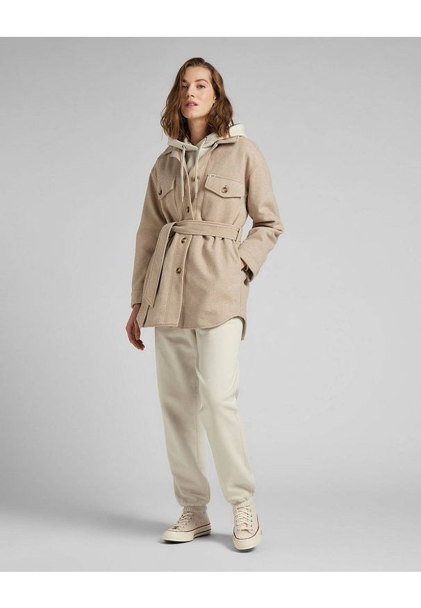 Lee - LEE WOOL OVERSHIRT WORKWEAR DAMSKI PŁASZCZ WHITE L45HTBTW 112144045