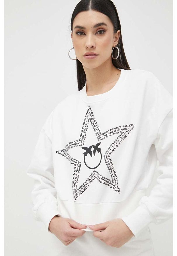Pinko bluza damska kolor beżowy z nadrukiem. Kolor: beżowy. Wzór: nadruk