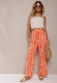 Renee - Pomarańczowe Spodnie z Szerokimi Nogawkami z Abstrakcyjnym Wzorem i Gumką w Pasie Sarieta. Kolor: pomarańczowy #7