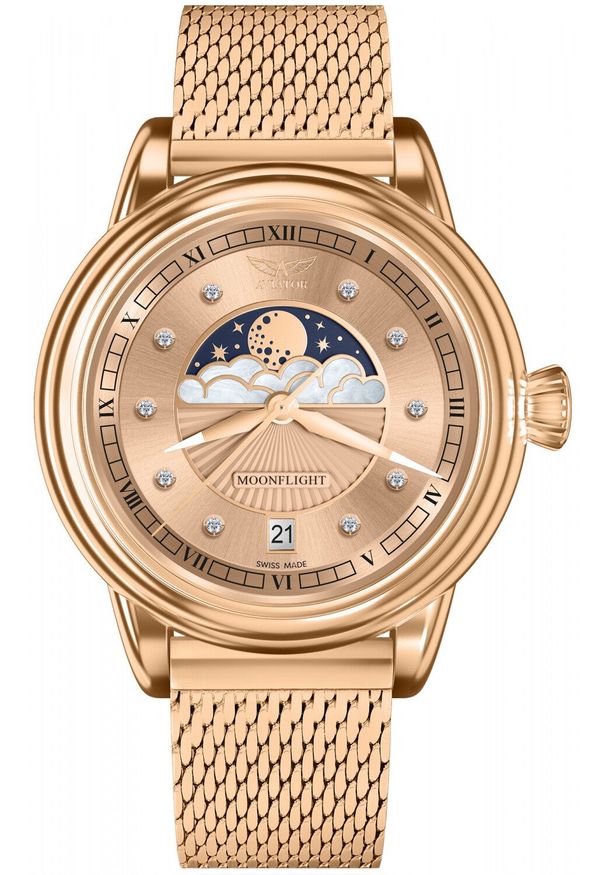 AVIATOR - Zegarek Aviator Zegarek damski Aviator V.1.33.2.383.5 różowe złoto. Kolor: różowy, złoty, wielokolorowy