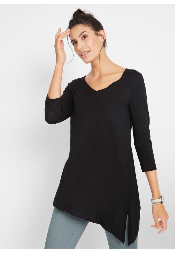 bonprix - Długi T-shirt z mieszanki bawełny z wiskozą. Kolor: czarny. Materiał: wiskoza, bawełna. Długość: długie