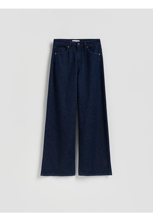 Reserved - Jeansy wide leg - granatowy. Kolor: niebieski