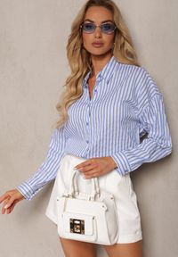Renee - Jasnoniebieska Koszula z Bawełny w Pionowe Pasy Zapinana na Guziki Viklena. Typ kołnierza: kołnierzyk klasyczny. Kolor: niebieski. Materiał: bawełna. Długość rękawa: długi rękaw. Długość: długie. Styl: klasyczny
