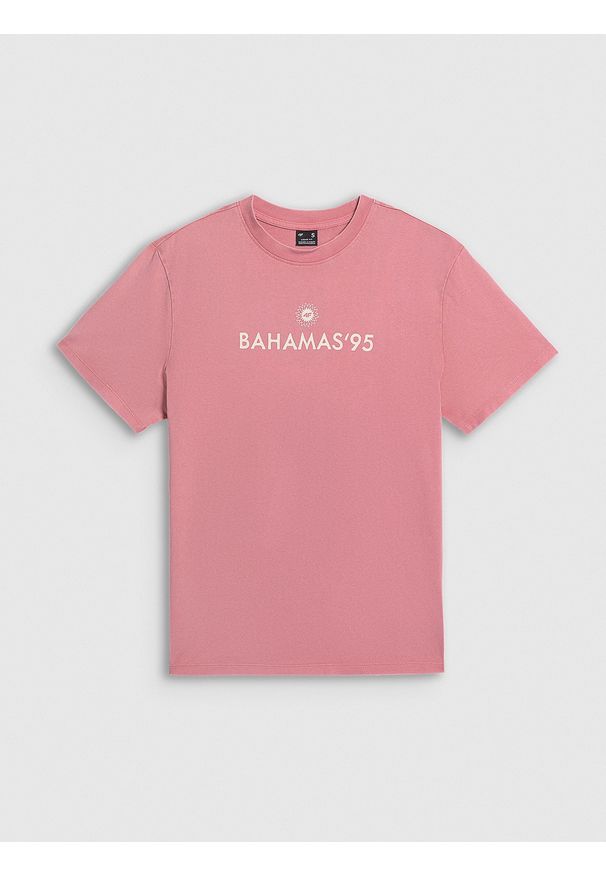 4f - 4F T-shirt loose z nadrukiem damski - różowy M. Okazja: na co dzień. Kolor: pomarańczowy. Materiał: materiał, bawełna, dzianina. Wzór: nadruk. Styl: casual