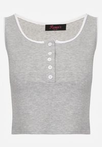 Renee - Szary Prążkowany Top z Bawełny Ozdobiony Guzikami przy Dekolcie Beralissa. Okazja: na co dzień. Kolor: szary. Materiał: prążkowany, bawełna. Wzór: aplikacja. Styl: casual #2