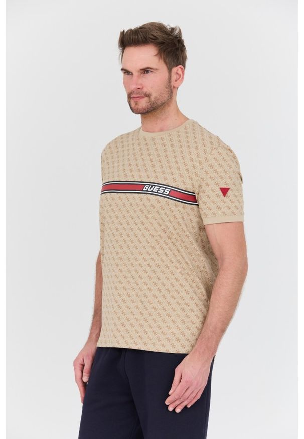 Guess - GUESS Beżowy męski t-shirt Jamey, Rozmiar M. Kolor: beżowy