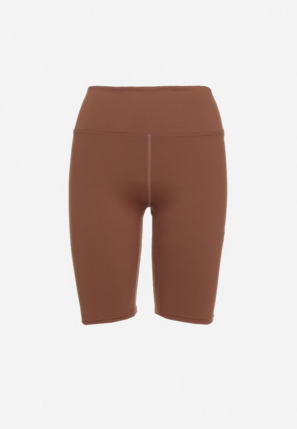 Born2be - Brązowe Elastyczne Dopasowane Szorty Kolarki z Wysokim Stanem Manesima. Okazja: na co dzień. Stan: podwyższony. Kolor: brązowy. Styl: casual, elegancki