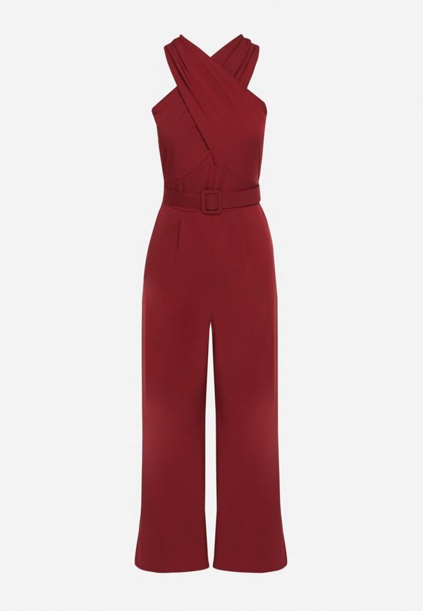 Born2be - Bordowy Taliowany Kombinezon Ozdobiony Paskiem Dollivia. Okazja: na co dzień. Kolor: czerwony. Wzór: aplikacja. Styl: casual, elegancki