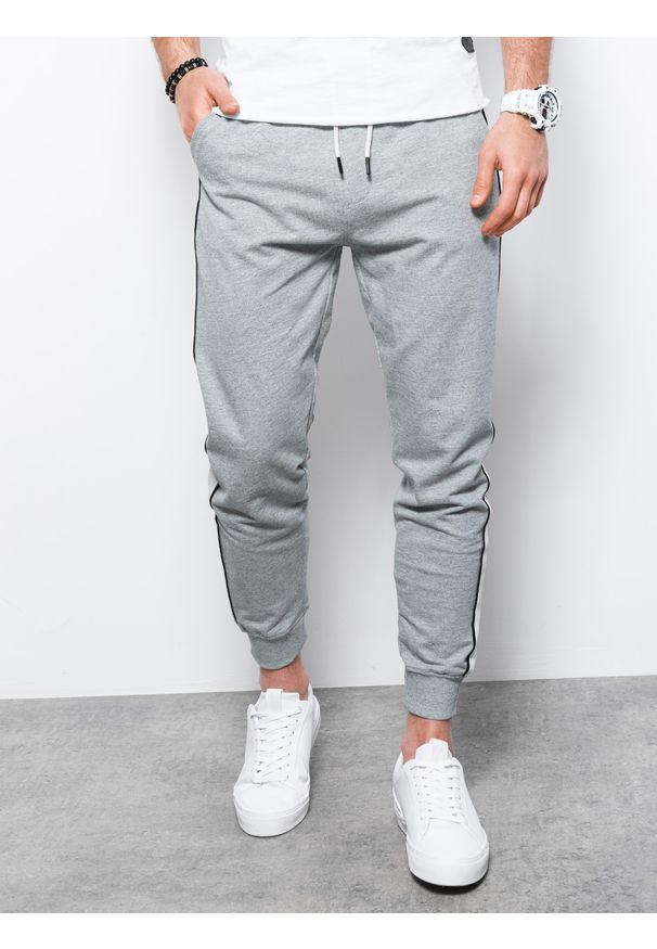 Ombre Clothing - Spodnie męskie dresowe joggery - szary melanż V3 P951 - XXL. Kolor: szary. Materiał: dresówka. Wzór: melanż
