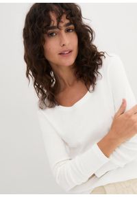 bonprix - Bluzka z długim rękawem z czystej bawełny organicznej. Kolor: biały. Materiał: bawełna. Długość rękawa: długi rękaw. Długość: długie. Wzór: prążki #2