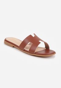 Renee - Ciemnobrązowe Klapki VICES Basic z Ozdobnymi Wycięciami i Ściętym Noskiem Selestte. Okazja: na co dzień. Kolor: brązowy. Materiał: jeans. Sezon: lato. Styl: casual #7