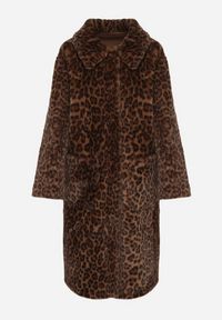 Born2be - Brązowy Jednorzędowy Płaszcz Futerko w Panterkę Otivana. Okazja: na co dzień, na randkę, do pracy, na spotkanie biznesowe. Kolor: brązowy. Materiał: futro. Wzór: motyw zwierzęcy. Sezon: zima, jesień. Styl: biznesowy, klasyczny, casual, elegancki #4
