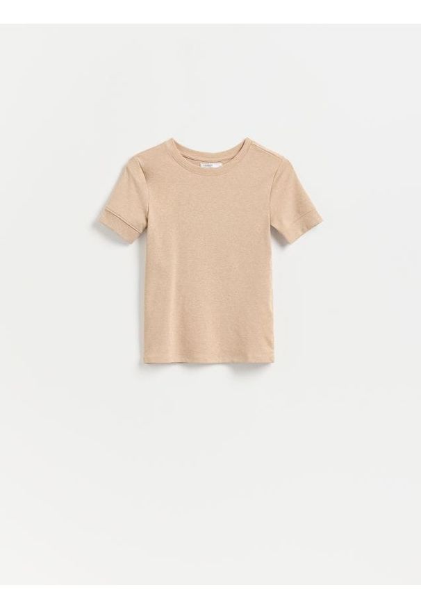 Reserved - T-shirt z modalem - beżowy. Kolor: beżowy. Materiał: bawełna, dzianina