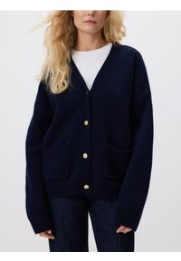 Reserved - Wełniany kardigan - granatowy. Kolor: niebieski. Materiał: wełna