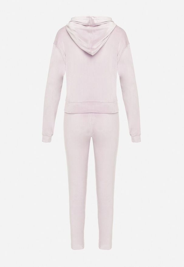 Born2be - Jasnofioletowy Welurowy Komplet Dresowy 2-Częściowy z Lampasami Bluza i Spodnie Atiriv. Kolor: fioletowy. Materiał: welur, dresówka