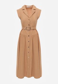 Born2be - Beżowa Koszulowa Sukienka Bez Rękawów z Wiskozy i Bawełny z Paskiem Suranon. Okazja: na co dzień. Kolor: beżowy. Materiał: wiskoza, bawełna. Długość rękawa: bez rękawów. Sezon: wiosna, lato. Typ sukienki: koszulowe. Styl: casual, elegancki, klasyczny #7