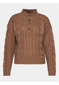 Brave Soul Sweter LK-286MOMPOX Brązowy Regular Fit. Kolor: brązowy. Materiał: wiskoza